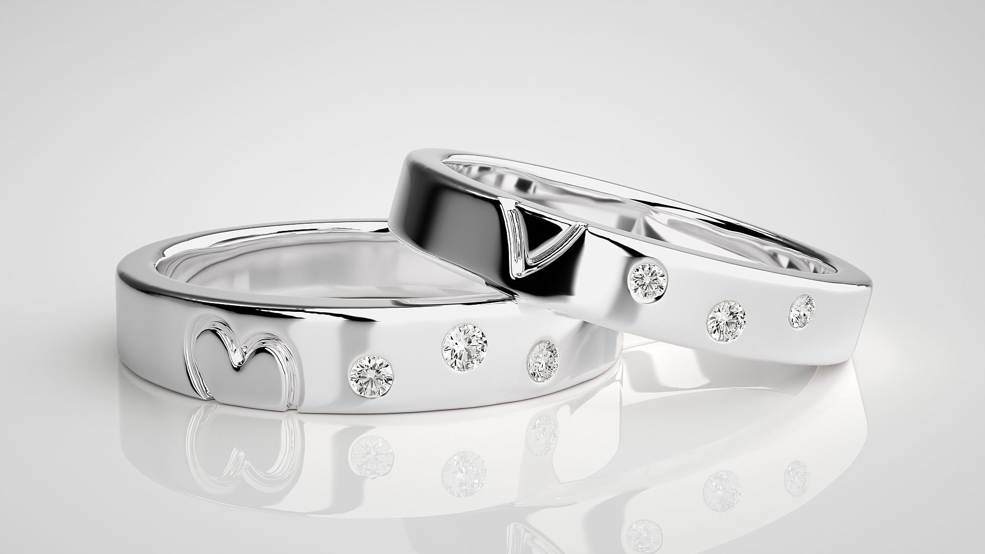Heart Love Valentine Couple Band Ring 3dm stl render detail 3D print model_4