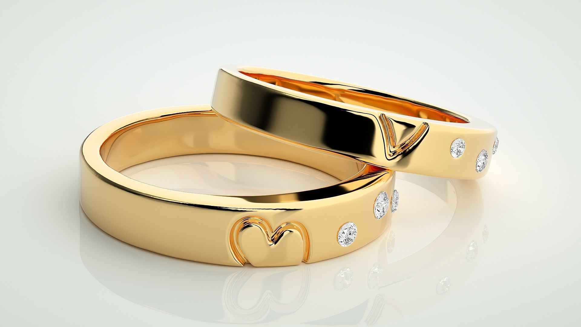 Heart Love Valentine Couple Band Ring 3dm stl render detail 3D print model_9