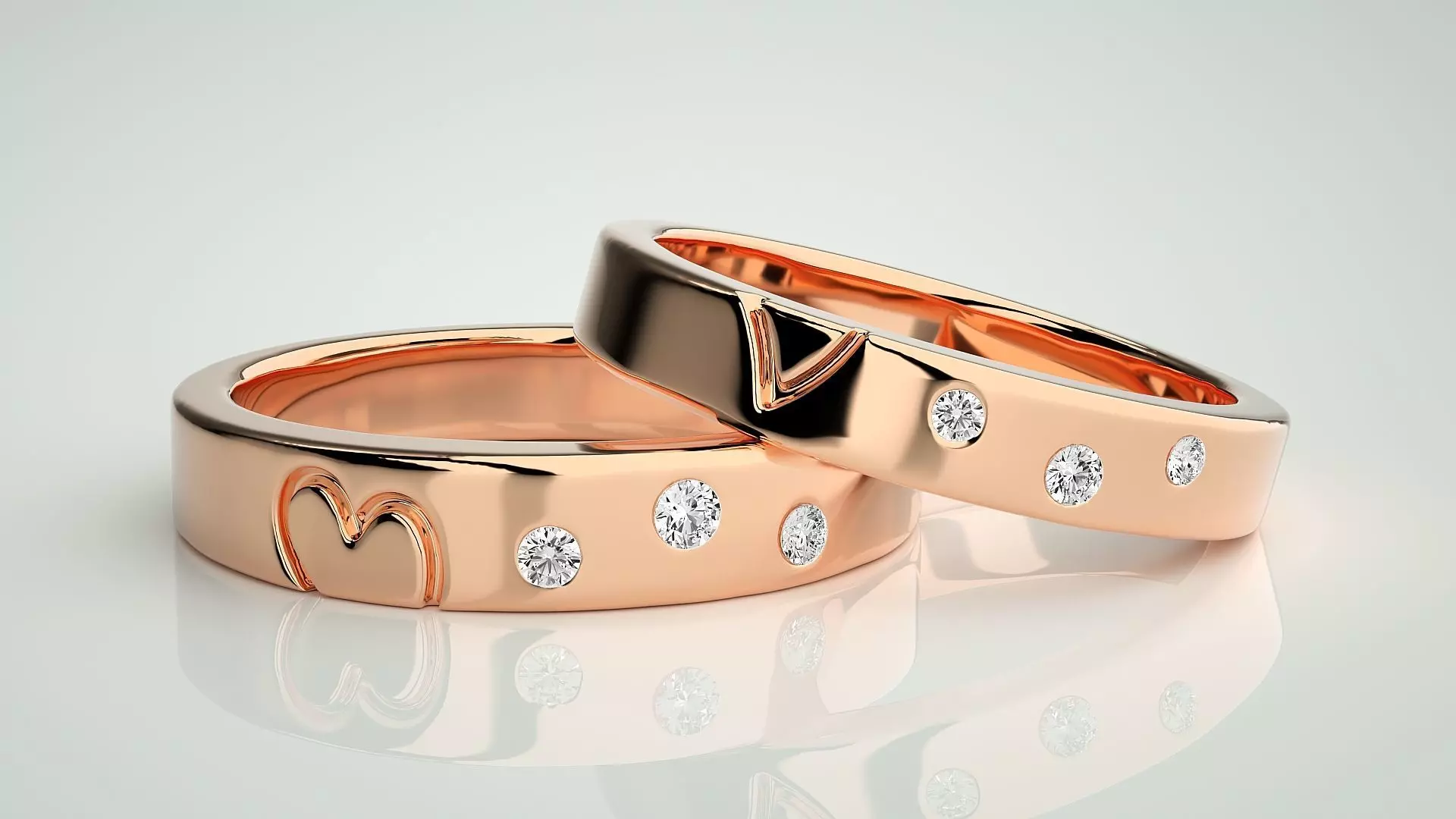 Heart Love Valentine Couple Band Ring 3dm stl render detail 3D print model_0
