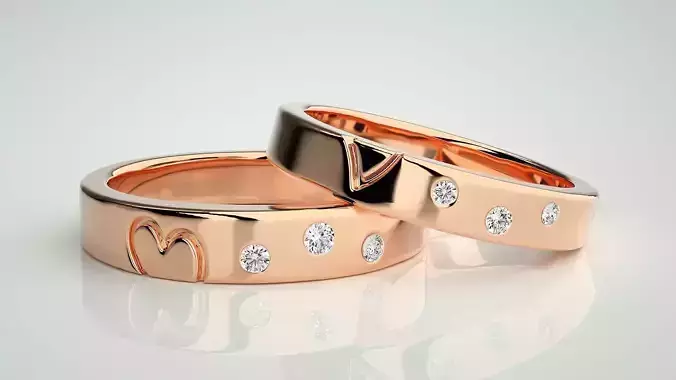 Heart Love Valentine Couple Band Ring 3dm stl render detail 3D print model
