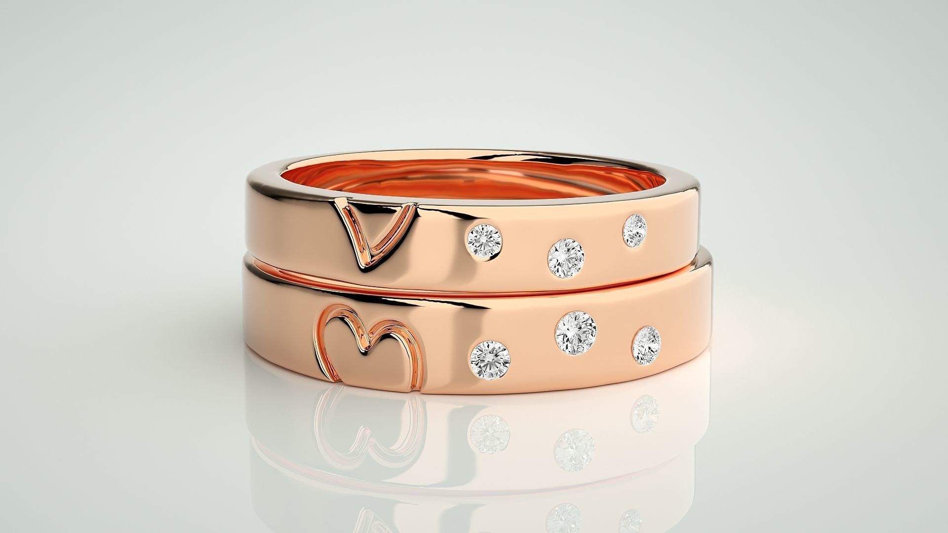 Heart Love Valentine Couple Band Ring 3dm stl render detail 3D print model_2