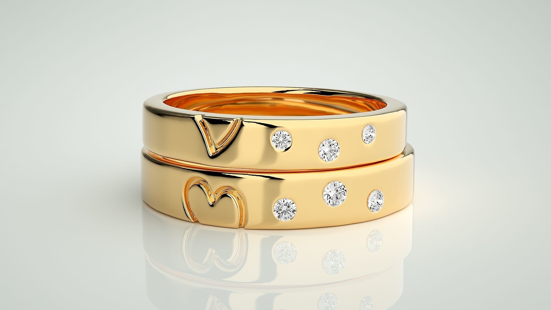 Heart Love Valentine Couple Band Ring 3dm stl render detail 3D print model_10