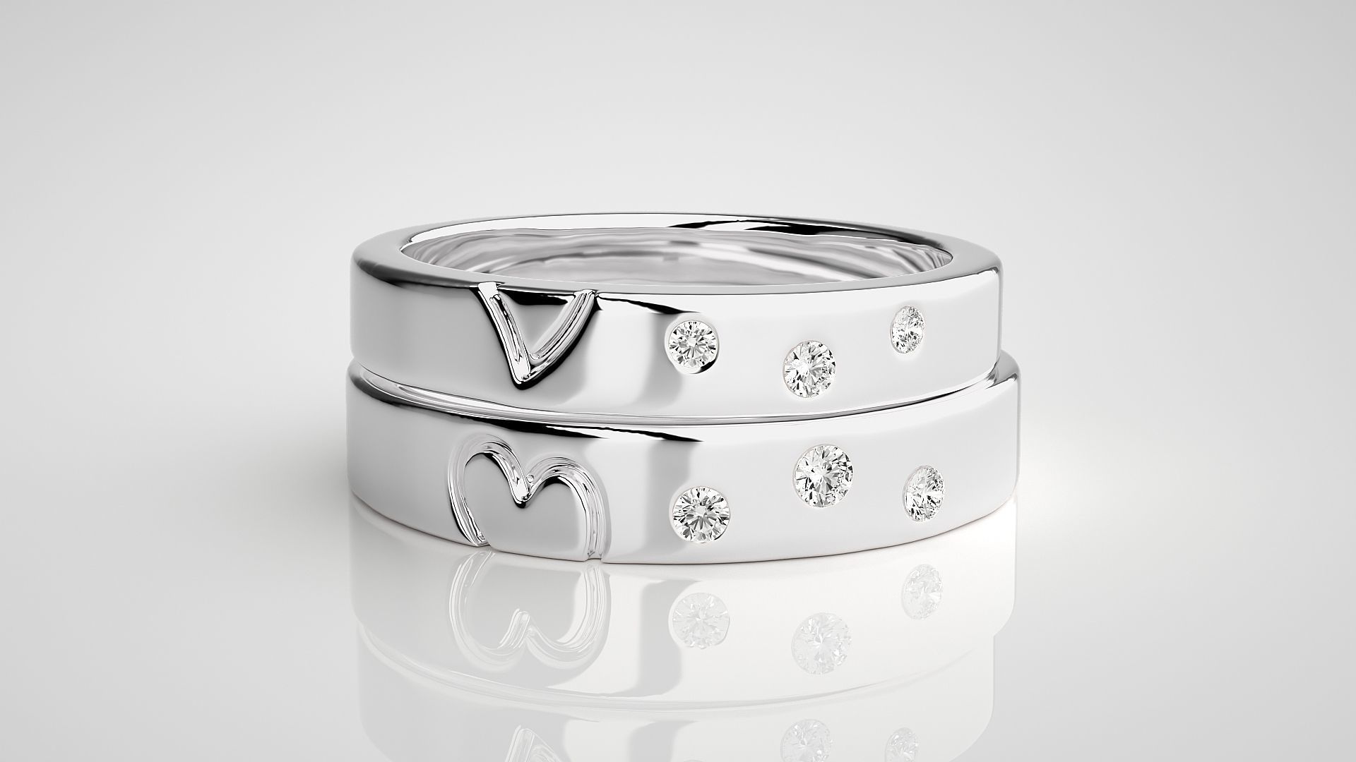 Heart Love Valentine Couple Band Ring 3dm stl render detail 3D print model_6