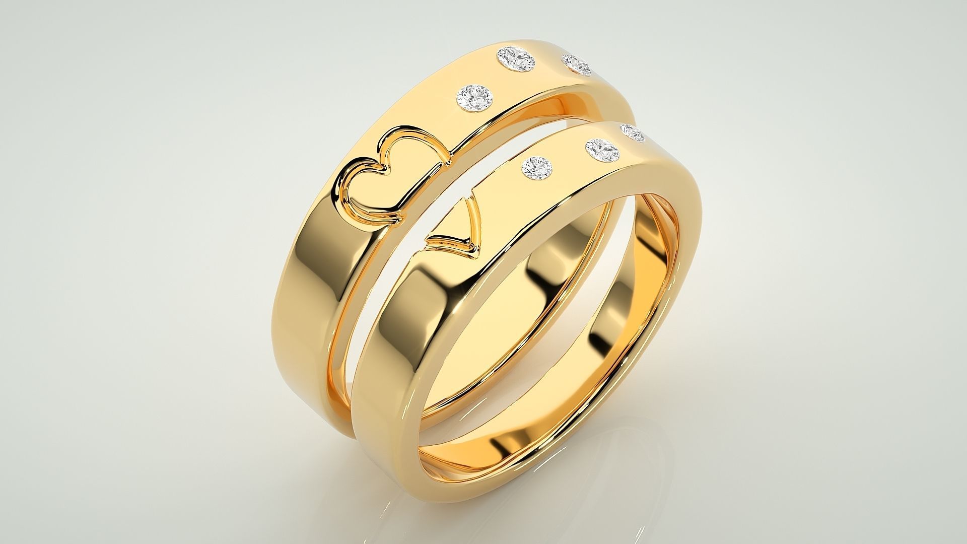 Heart Love Valentine Couple Band Ring 3dm stl render detail 3D print model_11