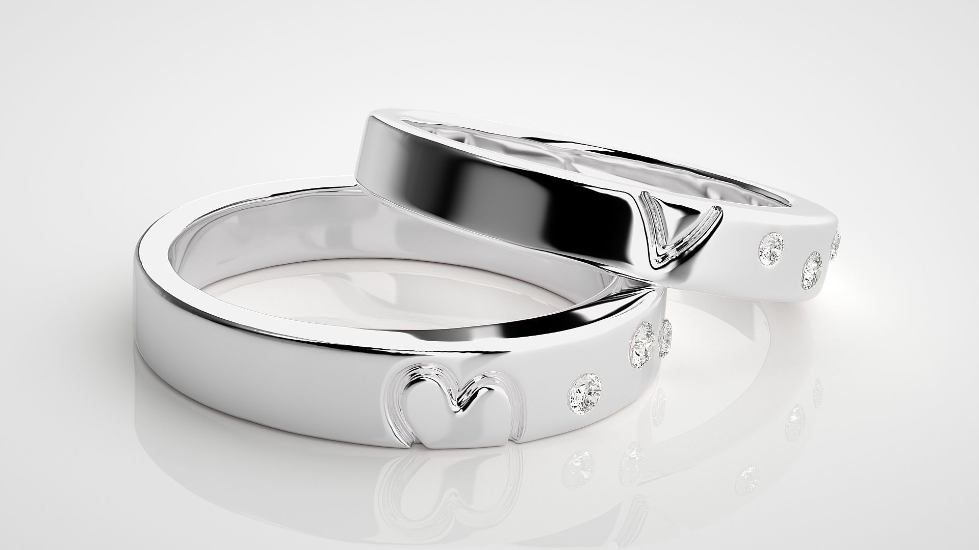 Heart Love Valentine Couple Band Ring 3dm stl render detail 3D print model_5