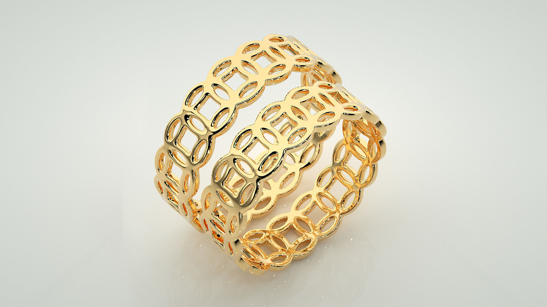 Chain Plain Gold Couple Band Ring 3dm stl render detail 3D print model_11