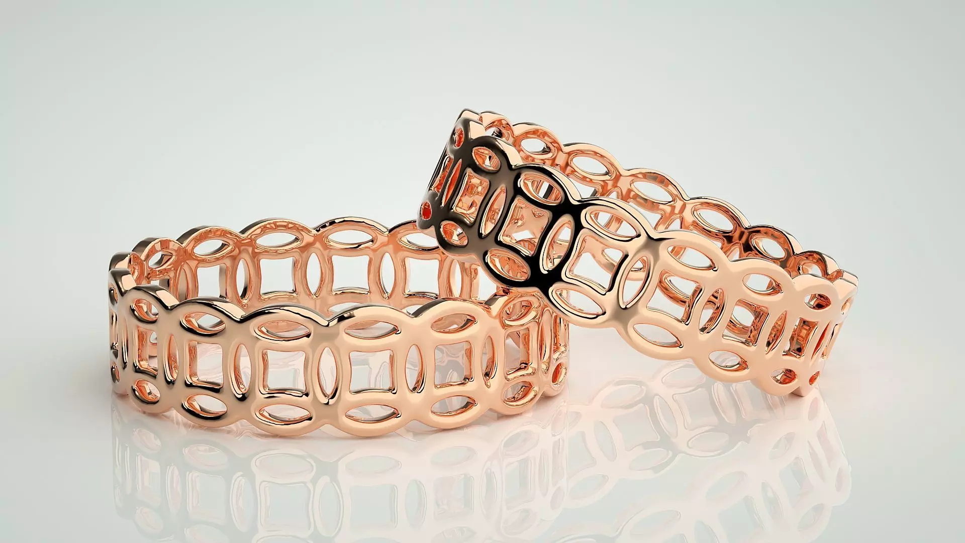 Chain Plain Gold Couple Band Ring 3dm stl render detail 3D print model_0