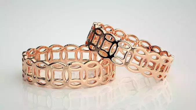 Chain Plain Gold Couple Band Ring 3dm stl render detail 3D print model