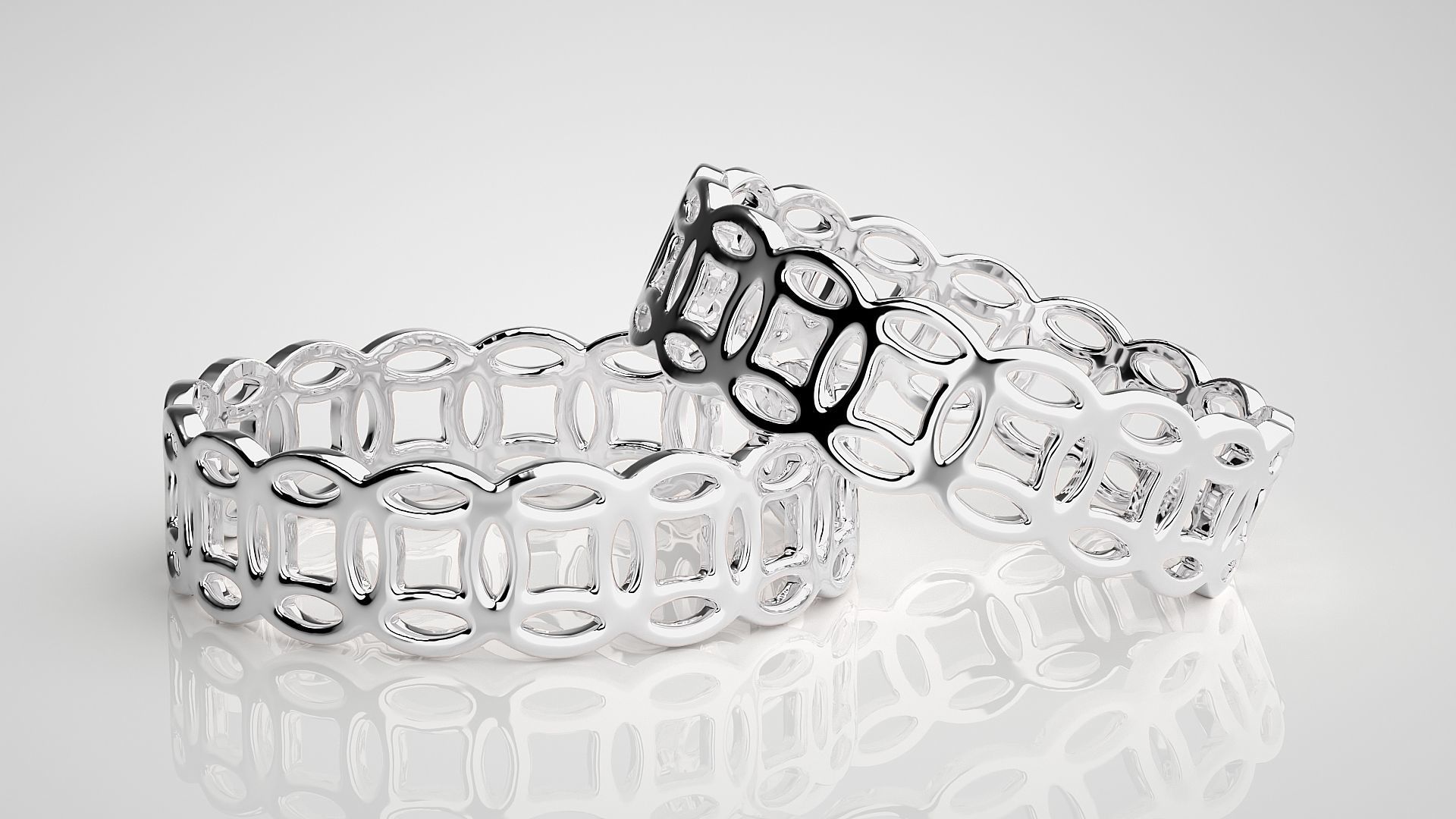 Chain Plain Gold Couple Band Ring 3dm stl render detail 3D print model_4