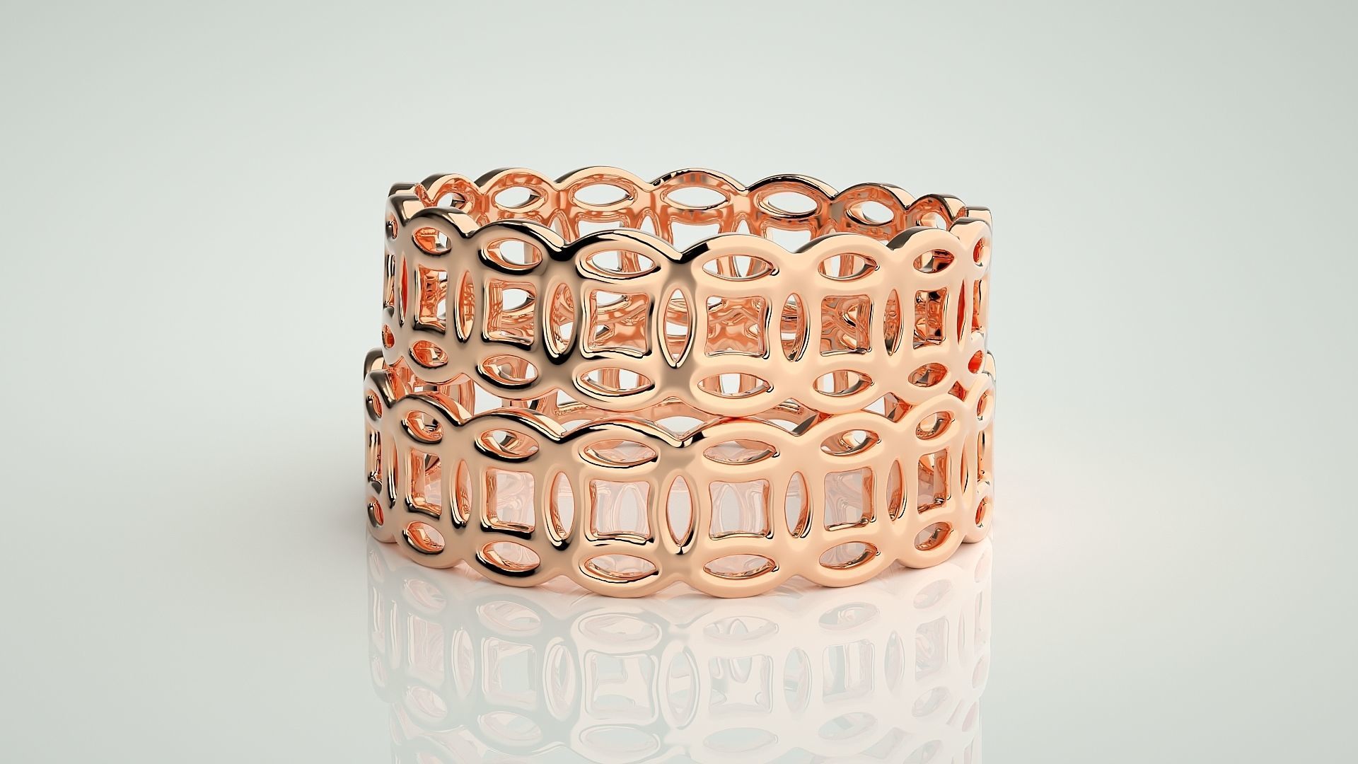 Chain Plain Gold Couple Band Ring 3dm stl render detail 3D print model_2