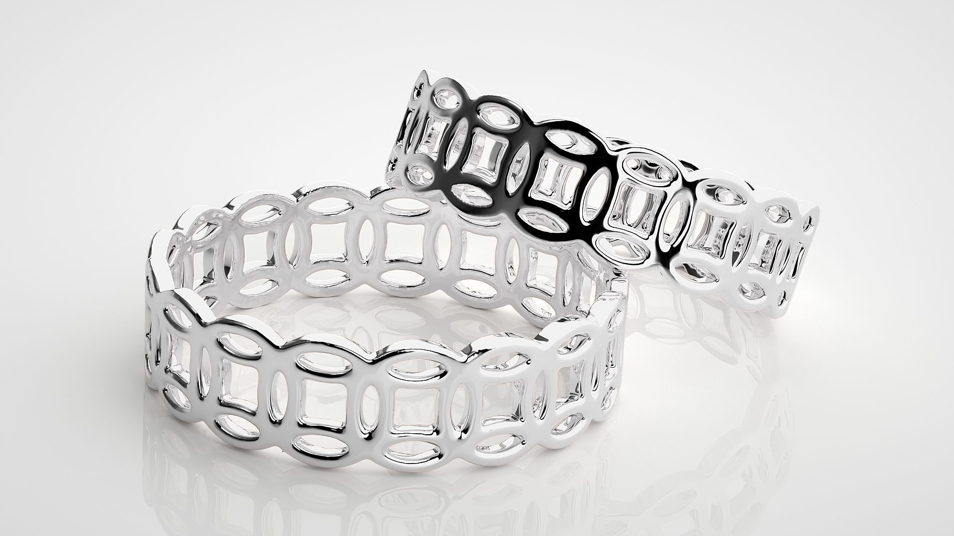 Chain Plain Gold Couple Band Ring 3dm stl render detail 3D print model_5