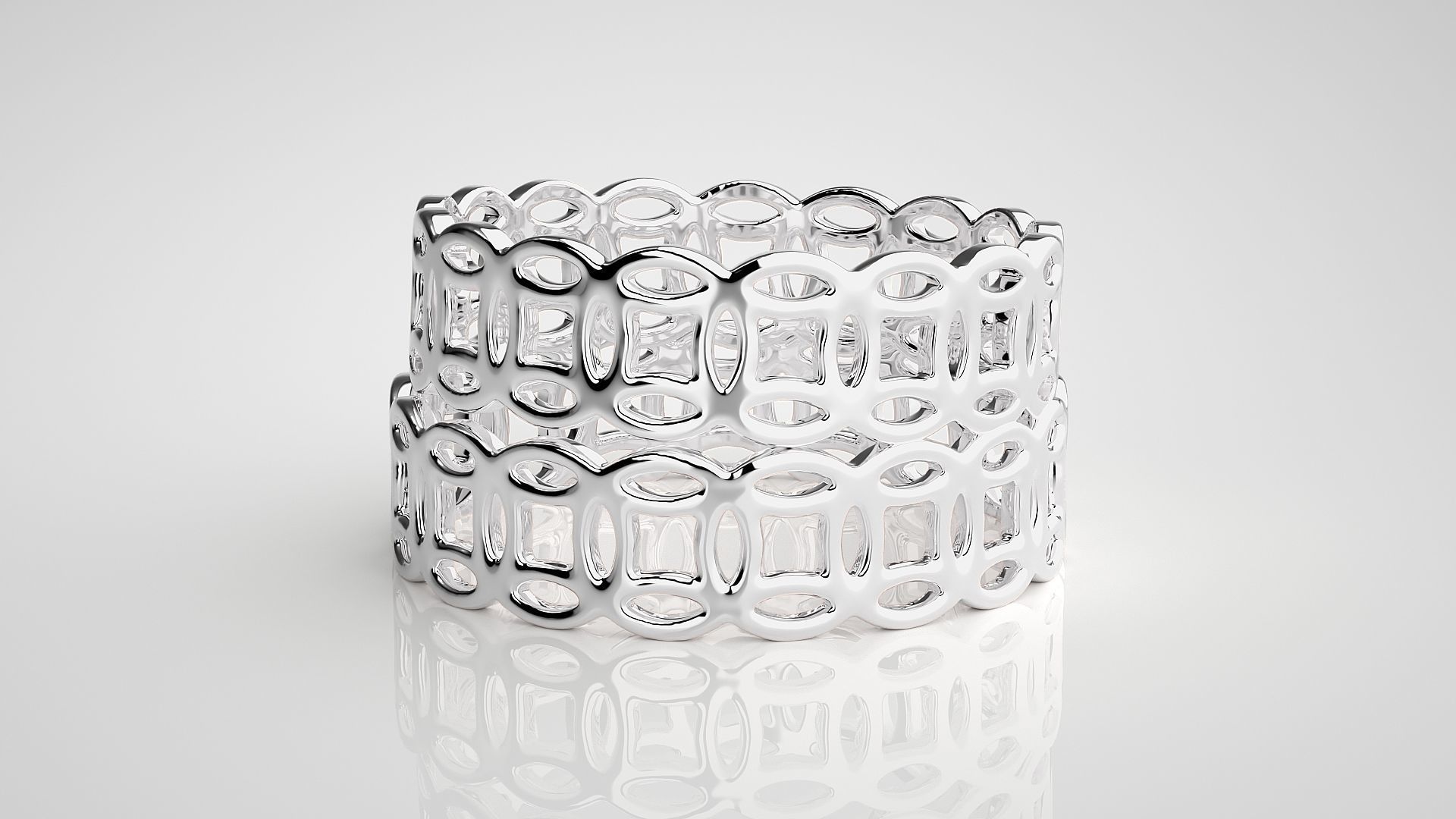 Chain Plain Gold Couple Band Ring 3dm stl render detail 3D print model_6