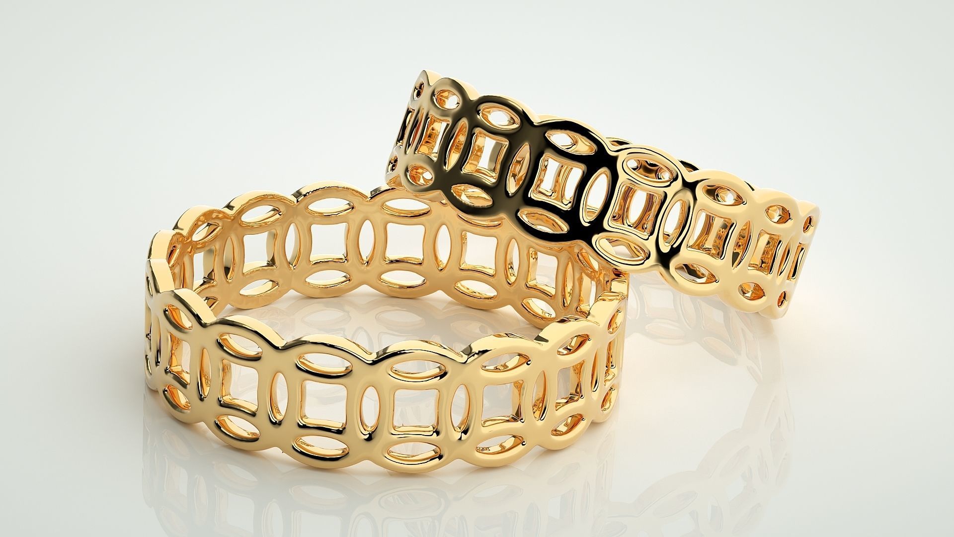 Chain Plain Gold Couple Band Ring 3dm stl render detail 3D print model_9