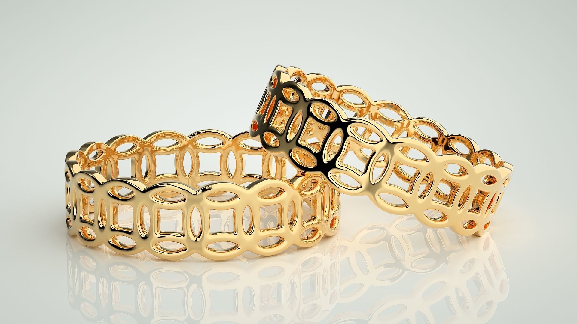 Chain Plain Gold Couple Band Ring 3dm stl render detail 3D print model_8