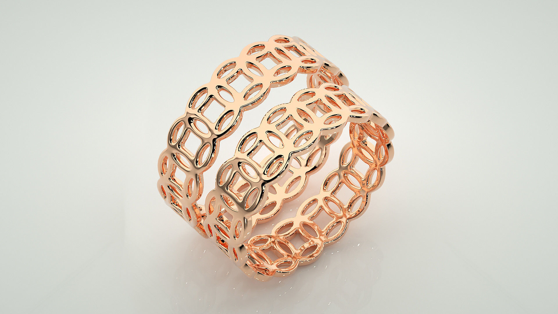 Chain Plain Gold Couple Band Ring 3dm stl render detail 3D print model_3