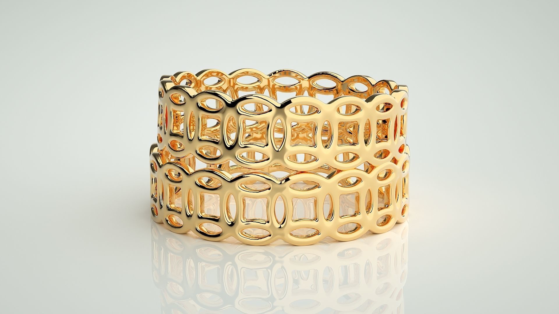 Chain Plain Gold Couple Band Ring 3dm stl render detail 3D print model_10