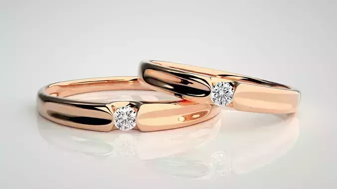 Solitaire Couple Band Ring 3dm stl render detail