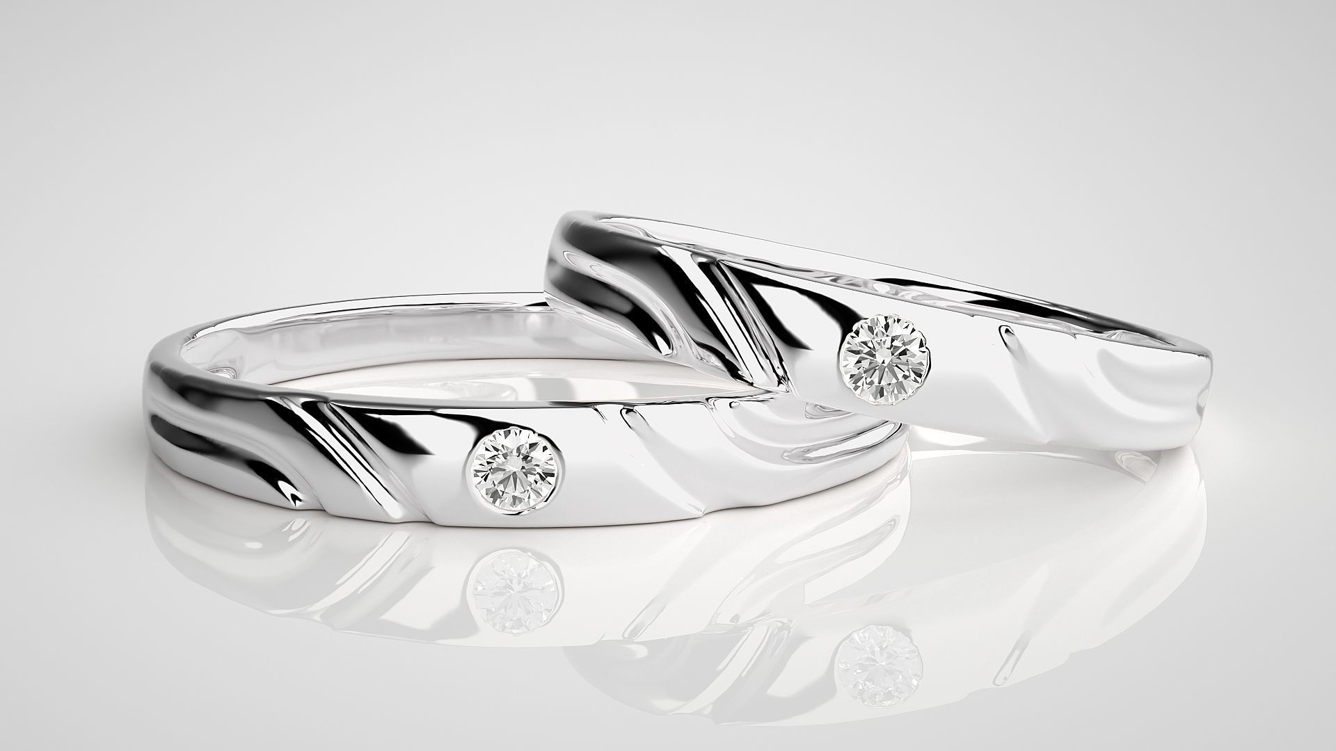 Solitaire Couple Band Ring 3dm stl render detail 3D print model_4