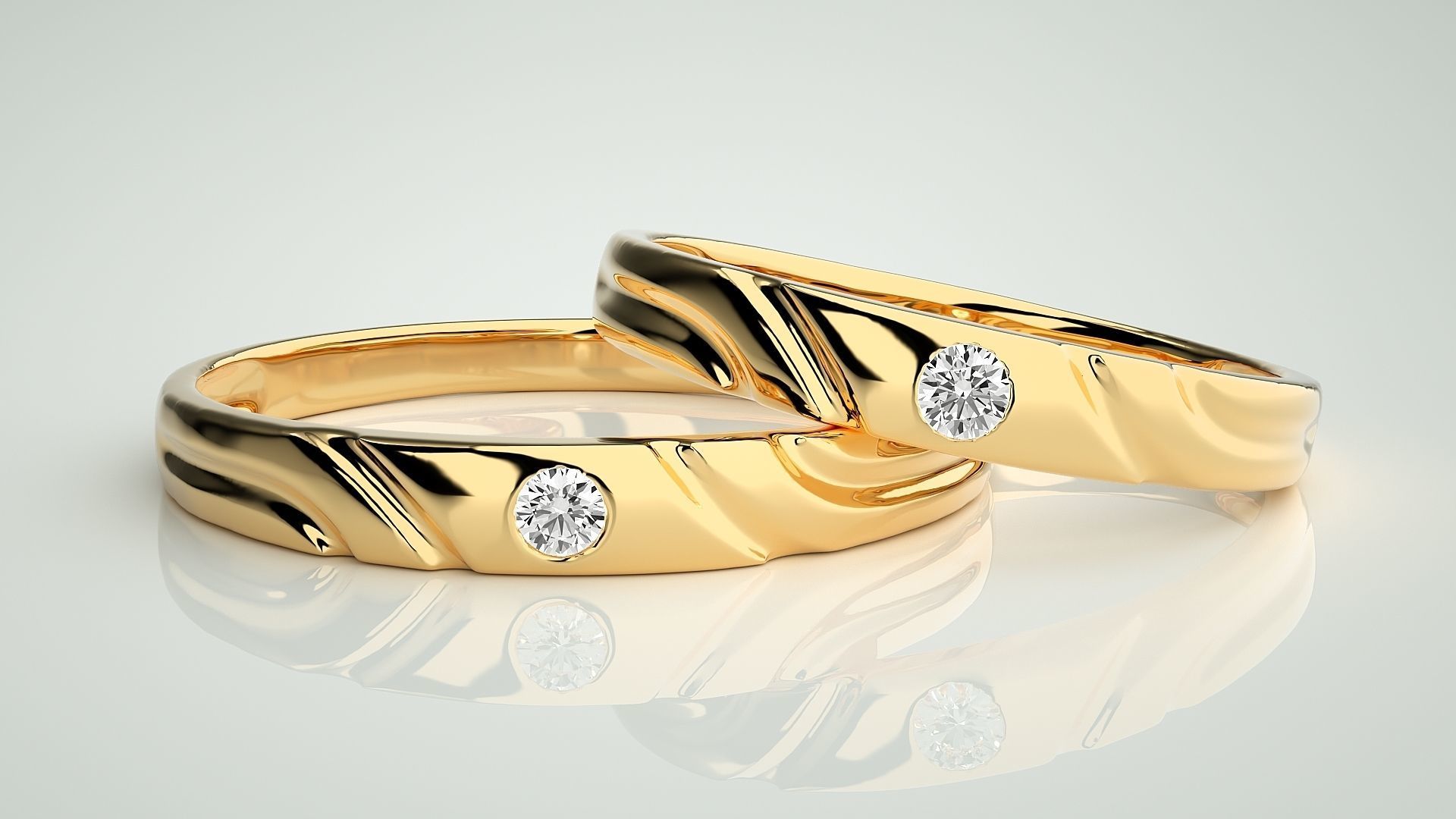 Solitaire Couple Band Ring 3dm stl render detail 3D print model_8