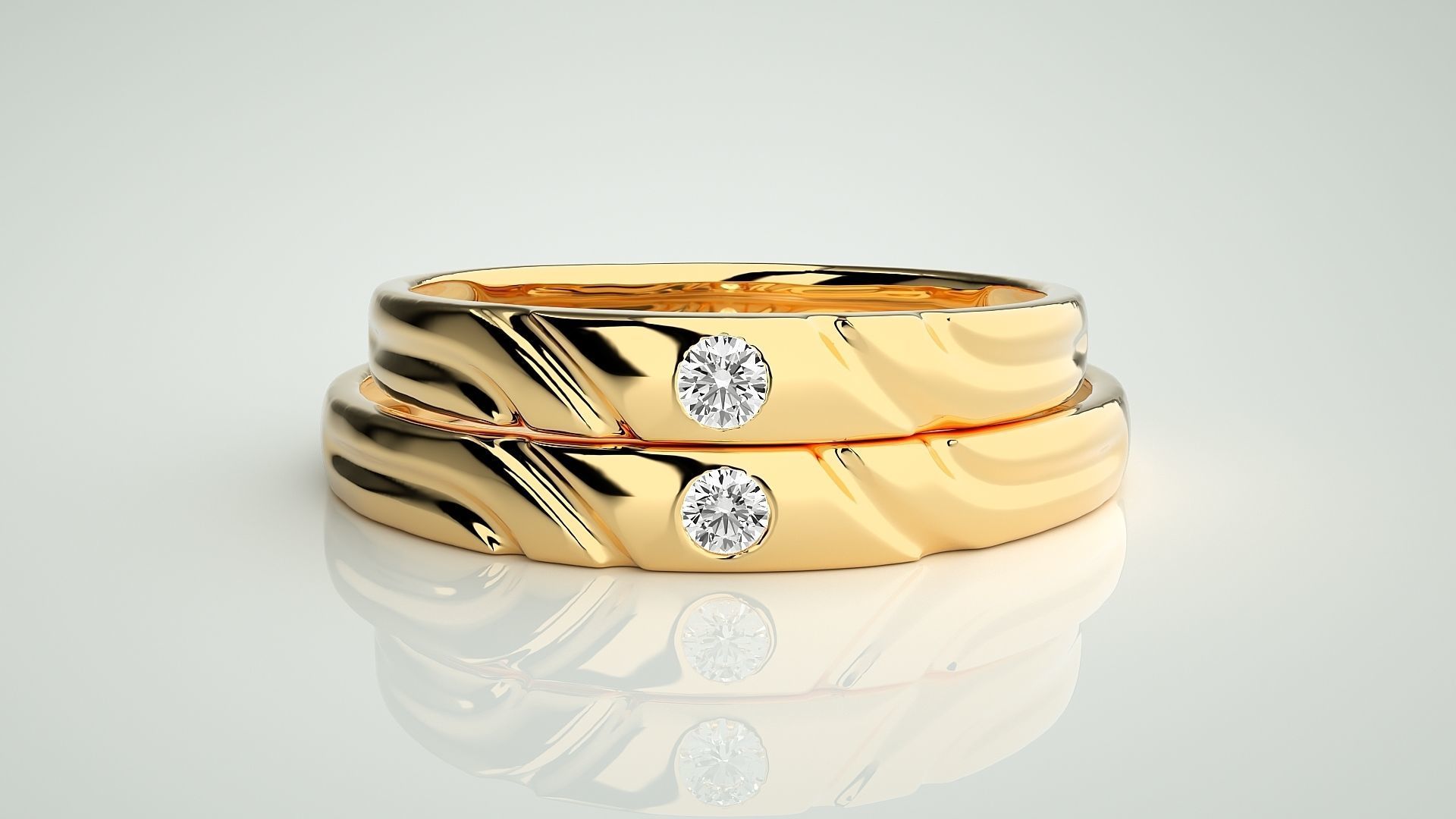 Solitaire Couple Band Ring 3dm stl render detail 3D print model_10
