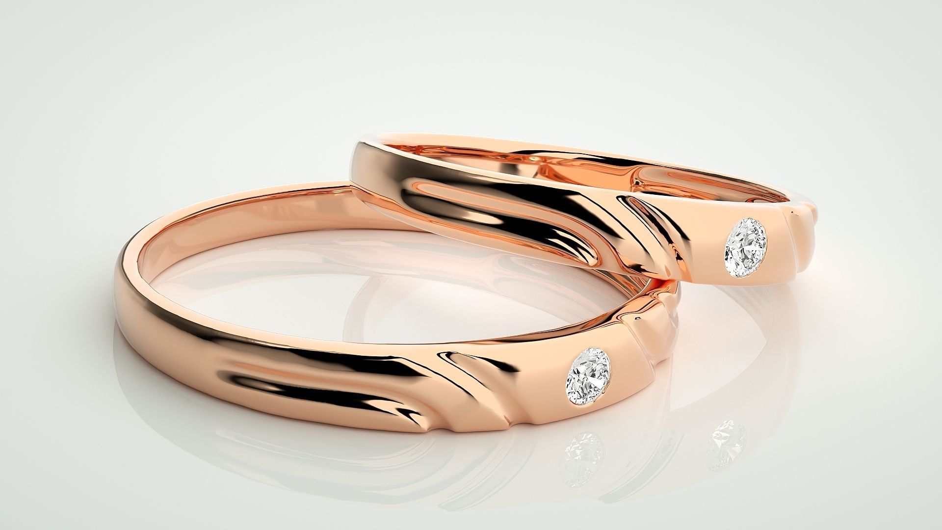 Solitaire Couple Band Ring 3dm stl render detail 3D print model_1