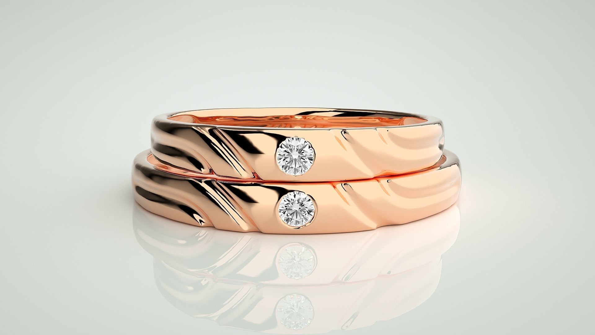 Solitaire Couple Band Ring 3dm stl render detail 3D print model_2