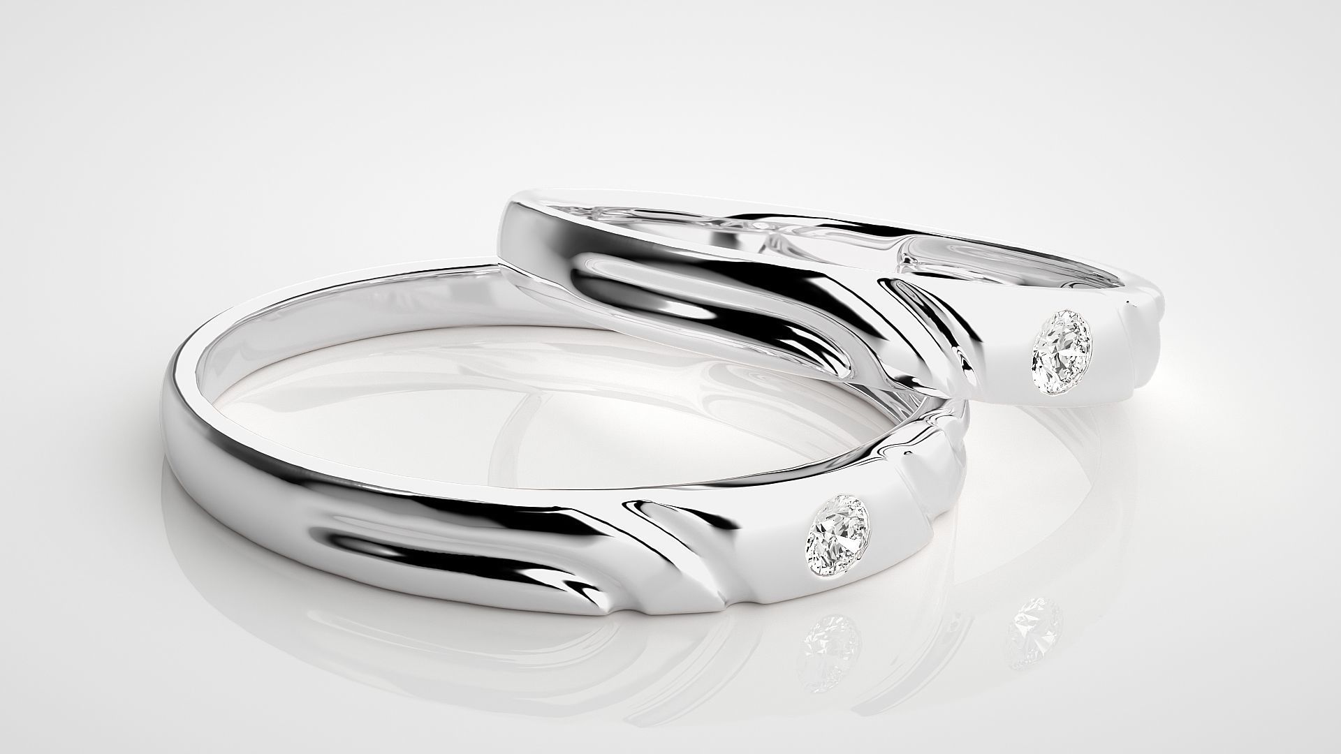 Solitaire Couple Band Ring 3dm stl render detail 3D print model_5