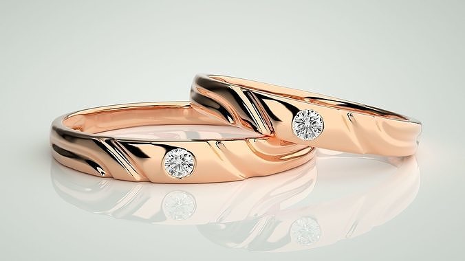 Solitaire Couple Band Ring 3dm stl render detail 3D print model