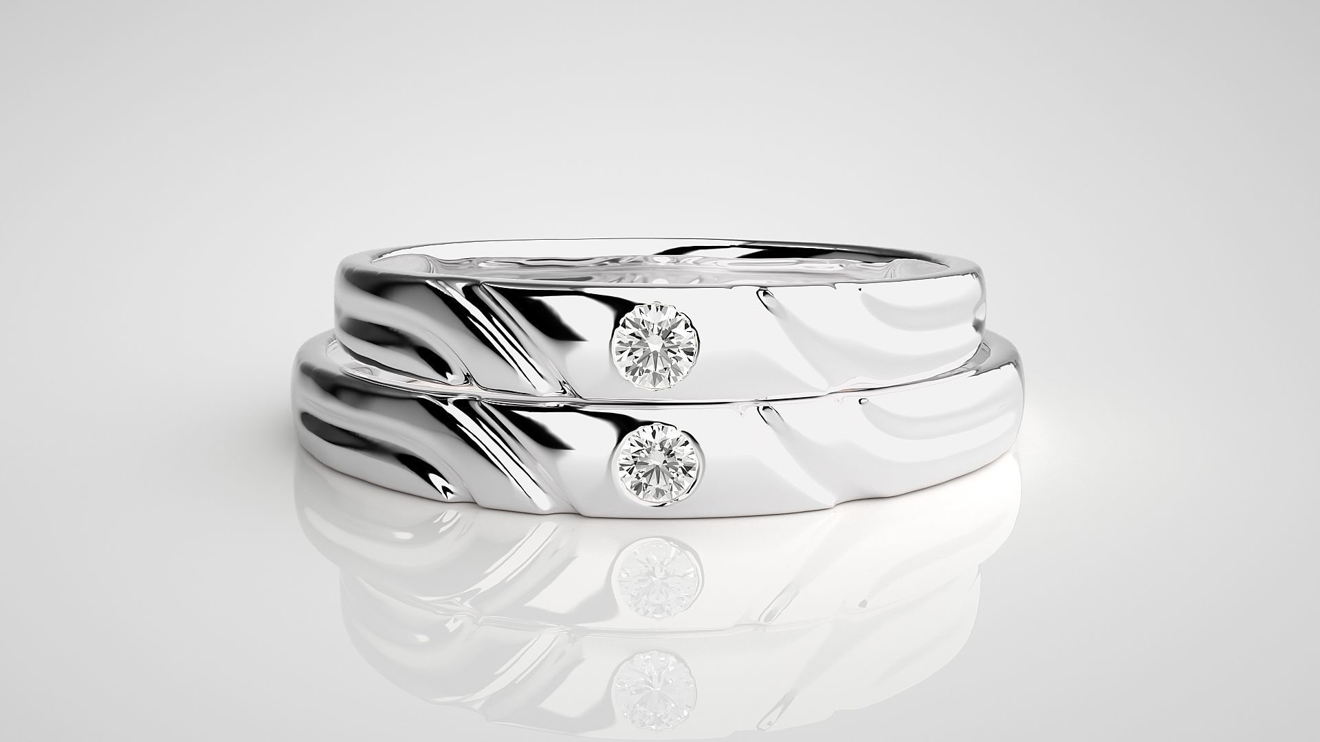 Solitaire Couple Band Ring 3dm stl render detail 3D print model_6