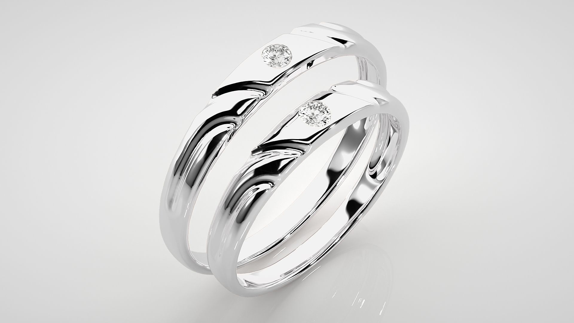 Solitaire Couple Band Ring 3dm stl render detail 3D print model_7