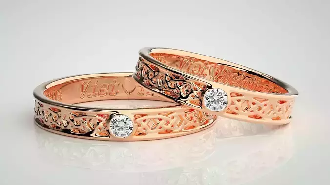 Solitaire Couple Band Ring 3dm stl render detail