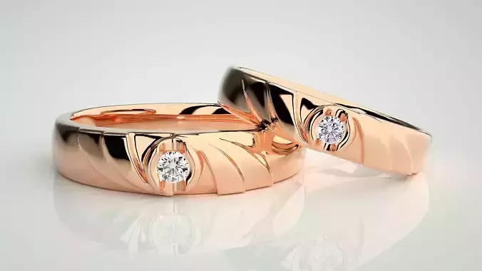 Solitaire Couple Band Ring 3dm stl render detail