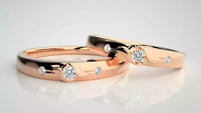 Solitaire Couple Band Ring 3dm stl render detail