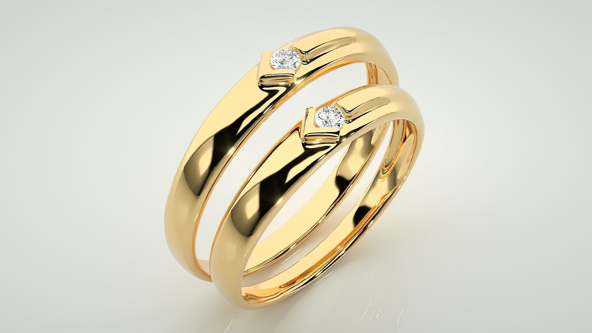 Solitaire Couple Band Ring 3dm stl render detail 3D print model_11