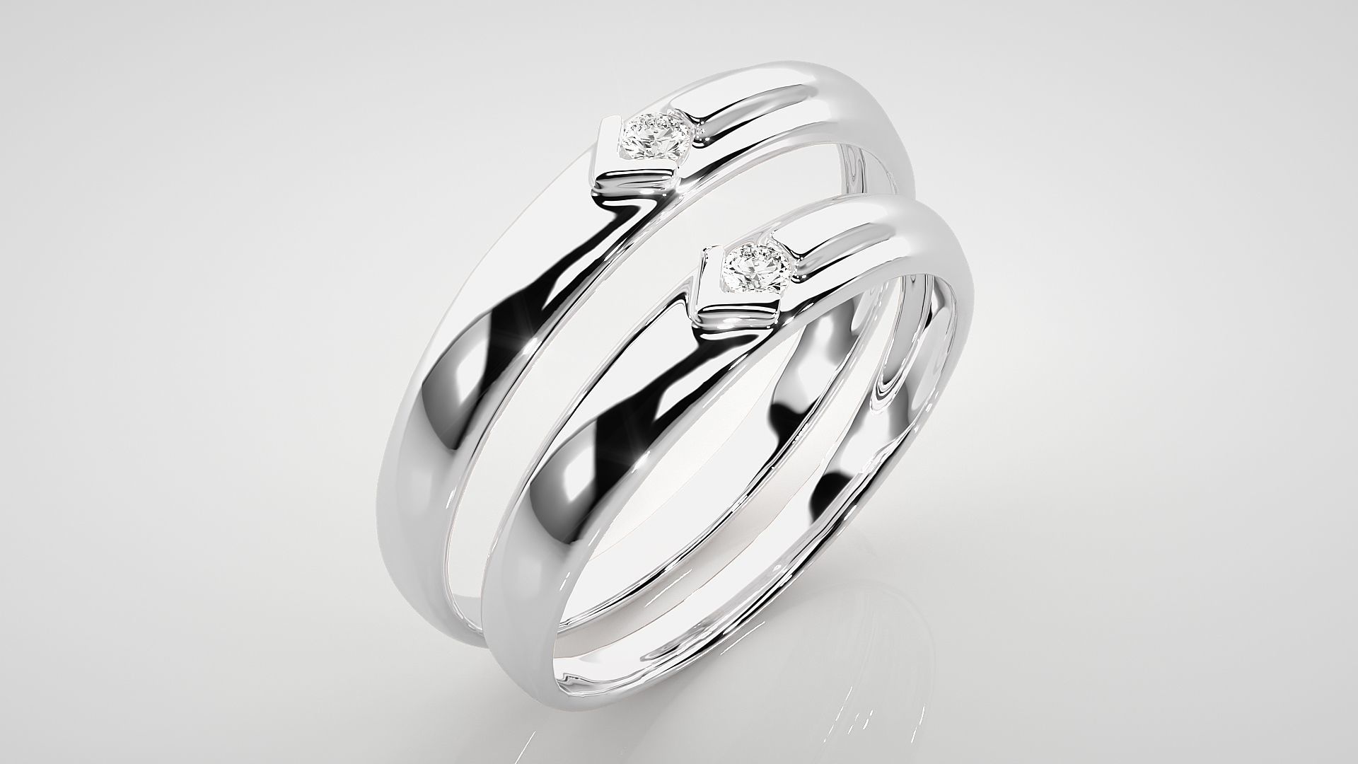 Solitaire Couple Band Ring 3dm stl render detail 3D print model_7