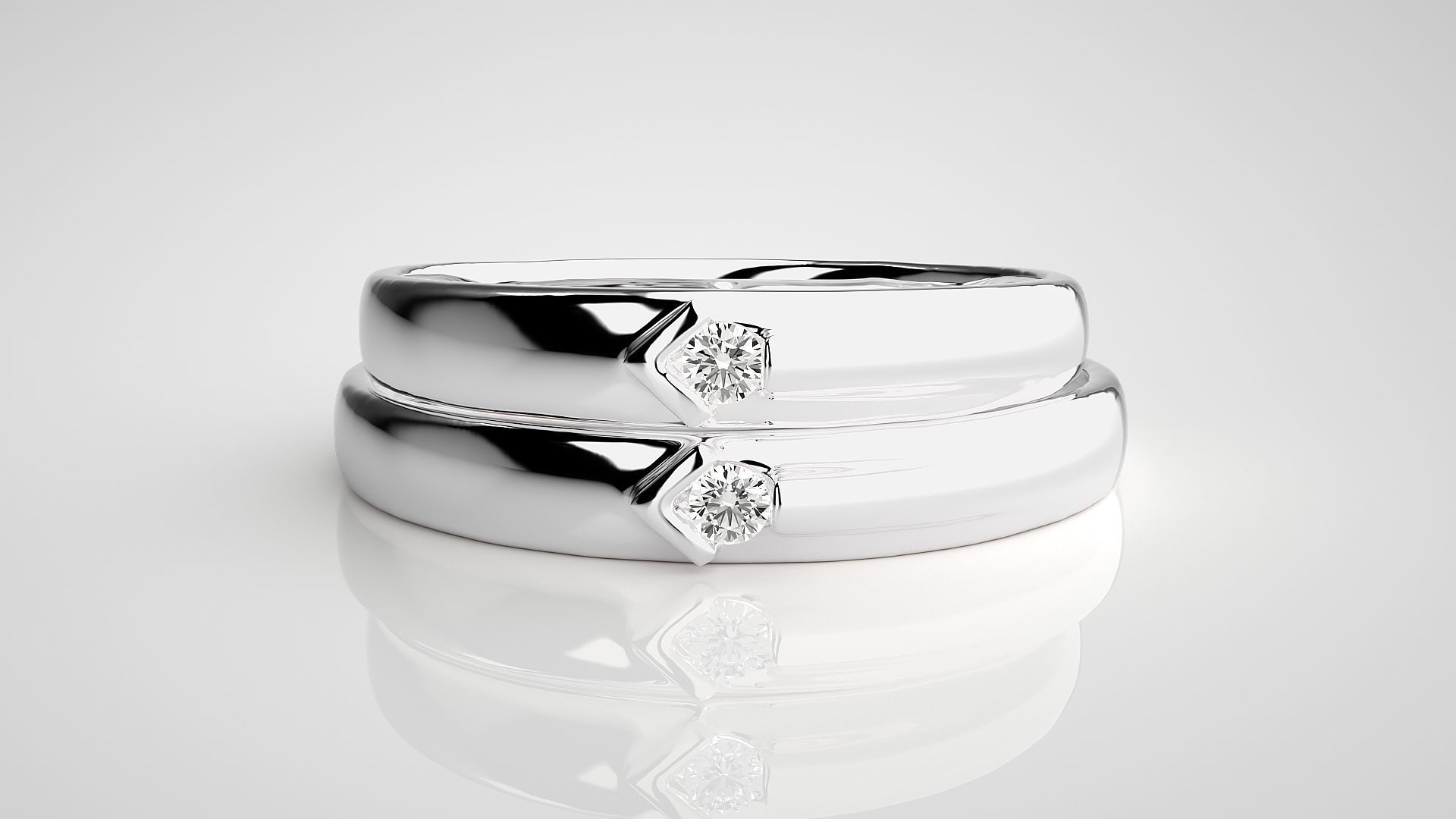 Solitaire Couple Band Ring 3dm stl render detail 3D print model_6
