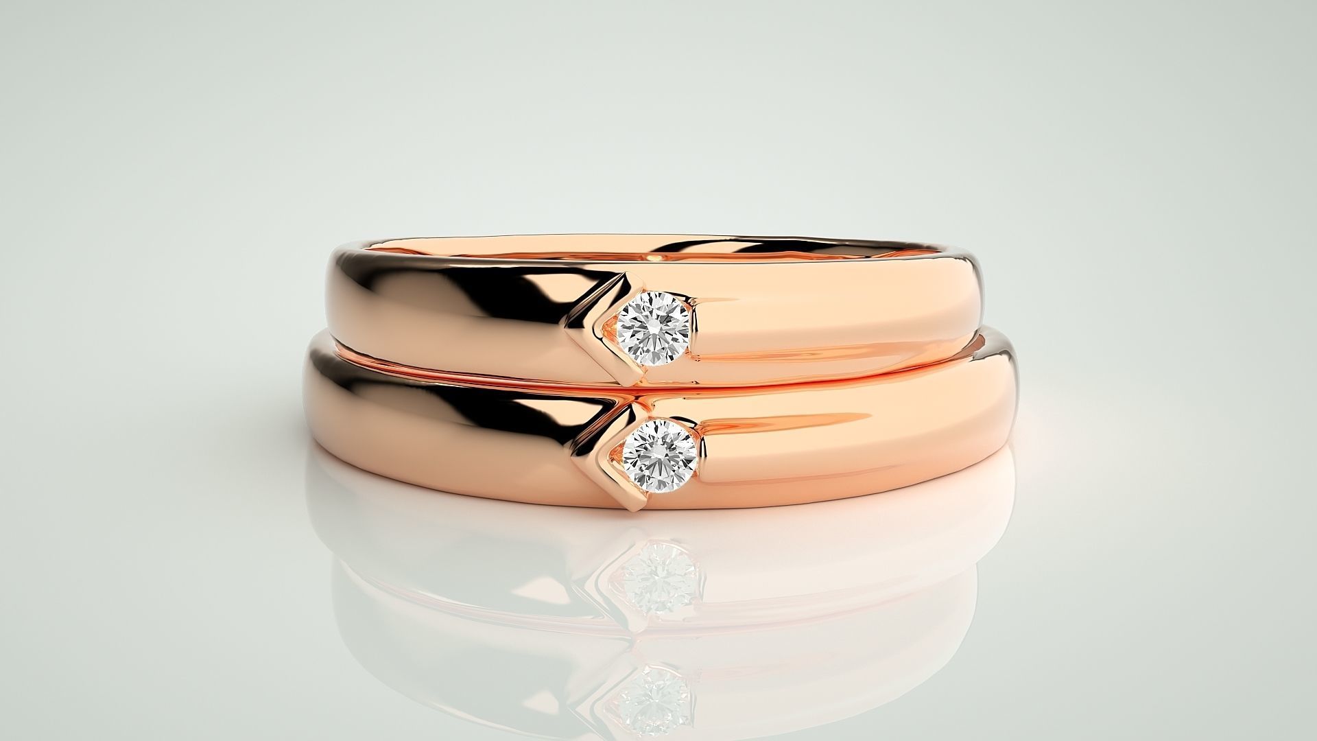 Solitaire Couple Band Ring 3dm stl render detail 3D print model_2