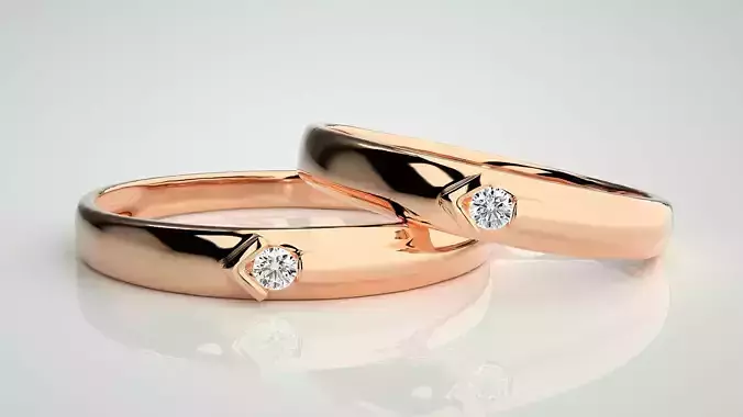 Solitaire Couple Band Ring 3dm stl render detail