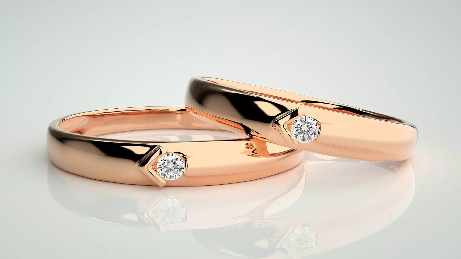 Solitaire Couple Band Ring 3dm stl render detail 3D print model_0