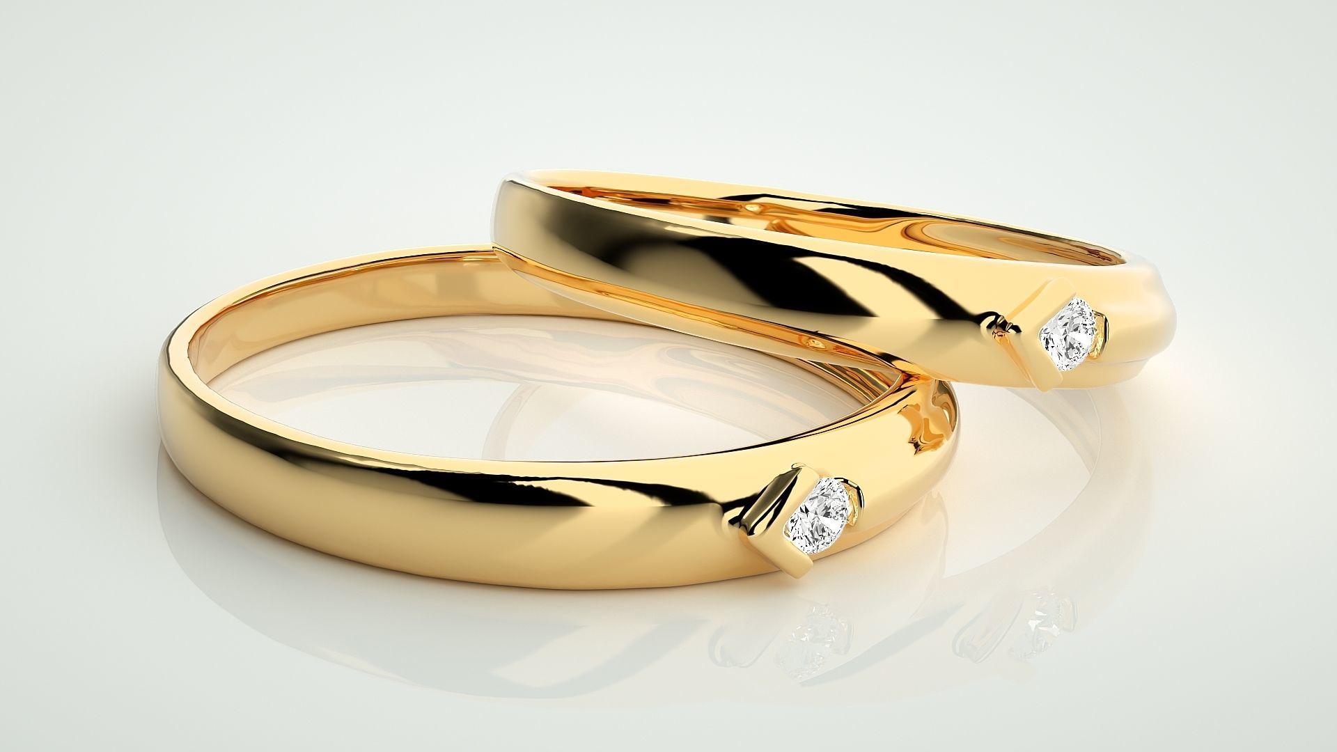 Solitaire Couple Band Ring 3dm stl render detail 3D print model_9
