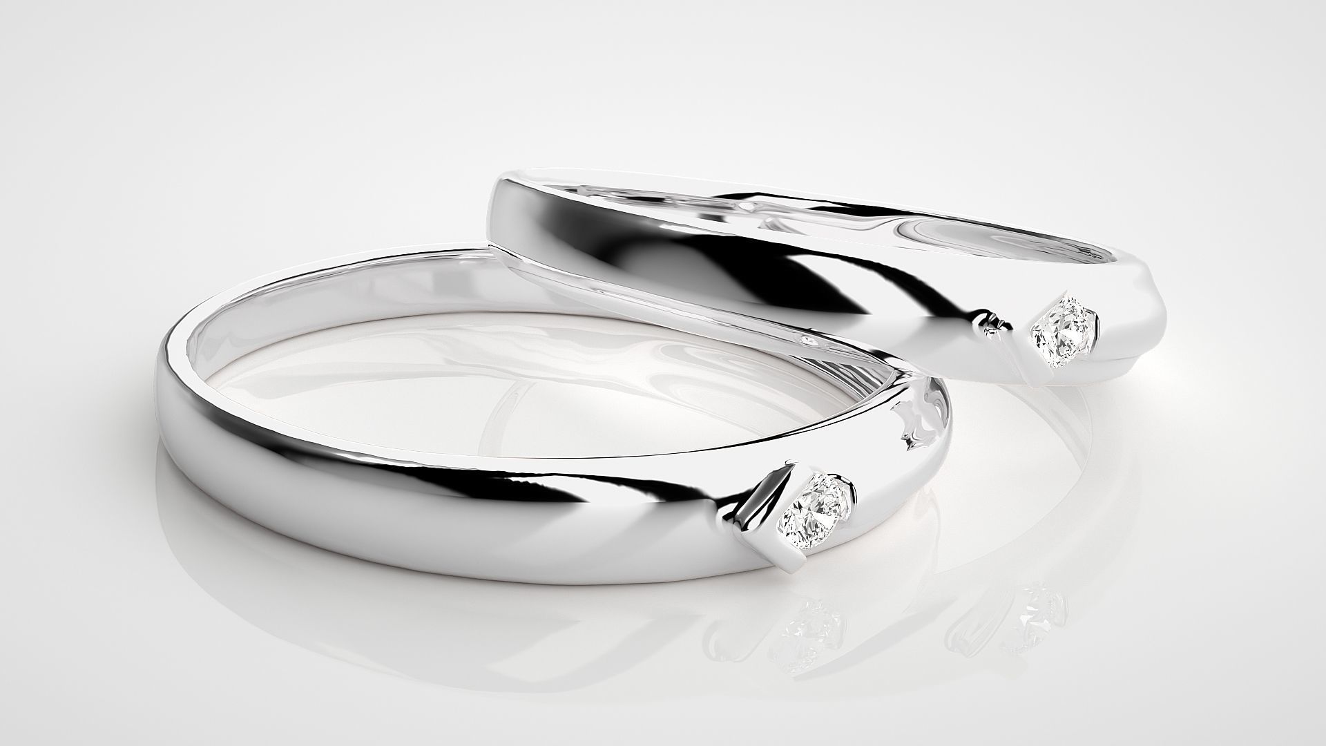 Solitaire Couple Band Ring 3dm stl render detail 3D print model_5