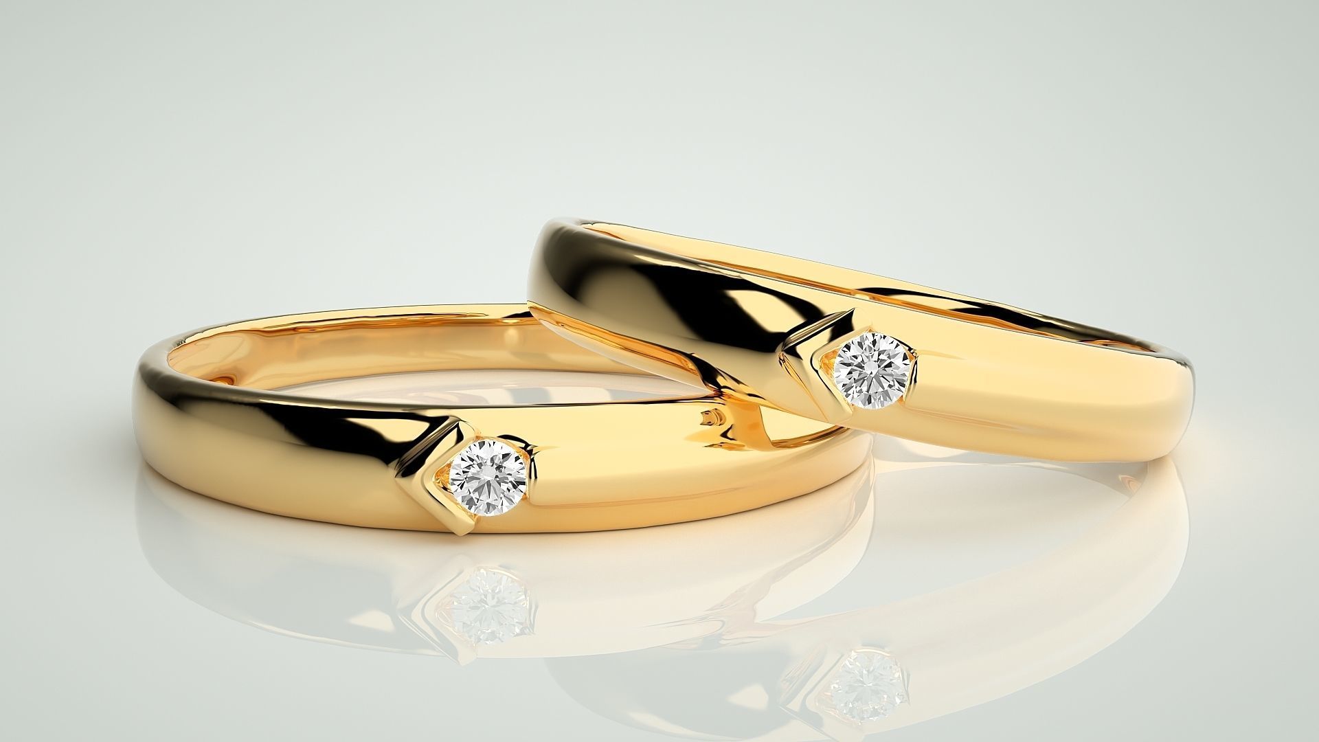 Solitaire Couple Band Ring 3dm stl render detail 3D print model_8