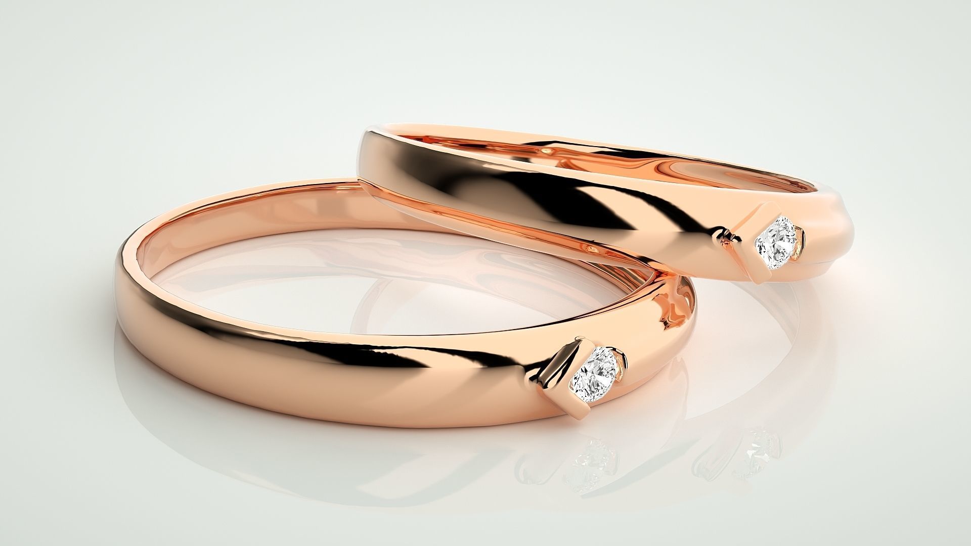 Solitaire Couple Band Ring 3dm stl render detail 3D print model_1
