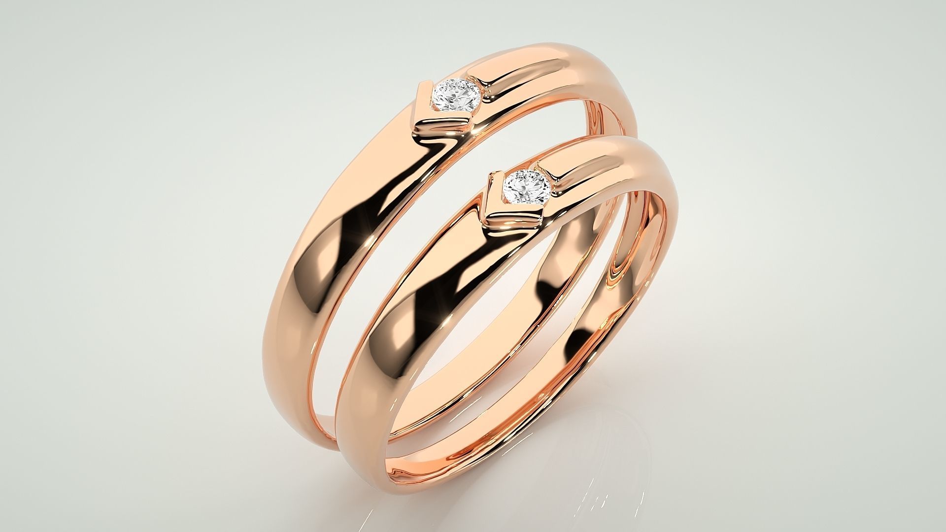 Solitaire Couple Band Ring 3dm stl render detail 3D print model_3