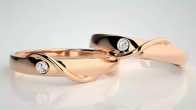 Solitaire Wave Heart Couple Band Ring 3dm stl render detail