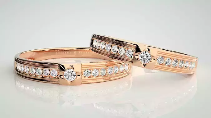 Solitaire Couple Band Ring 3dm stl render detail