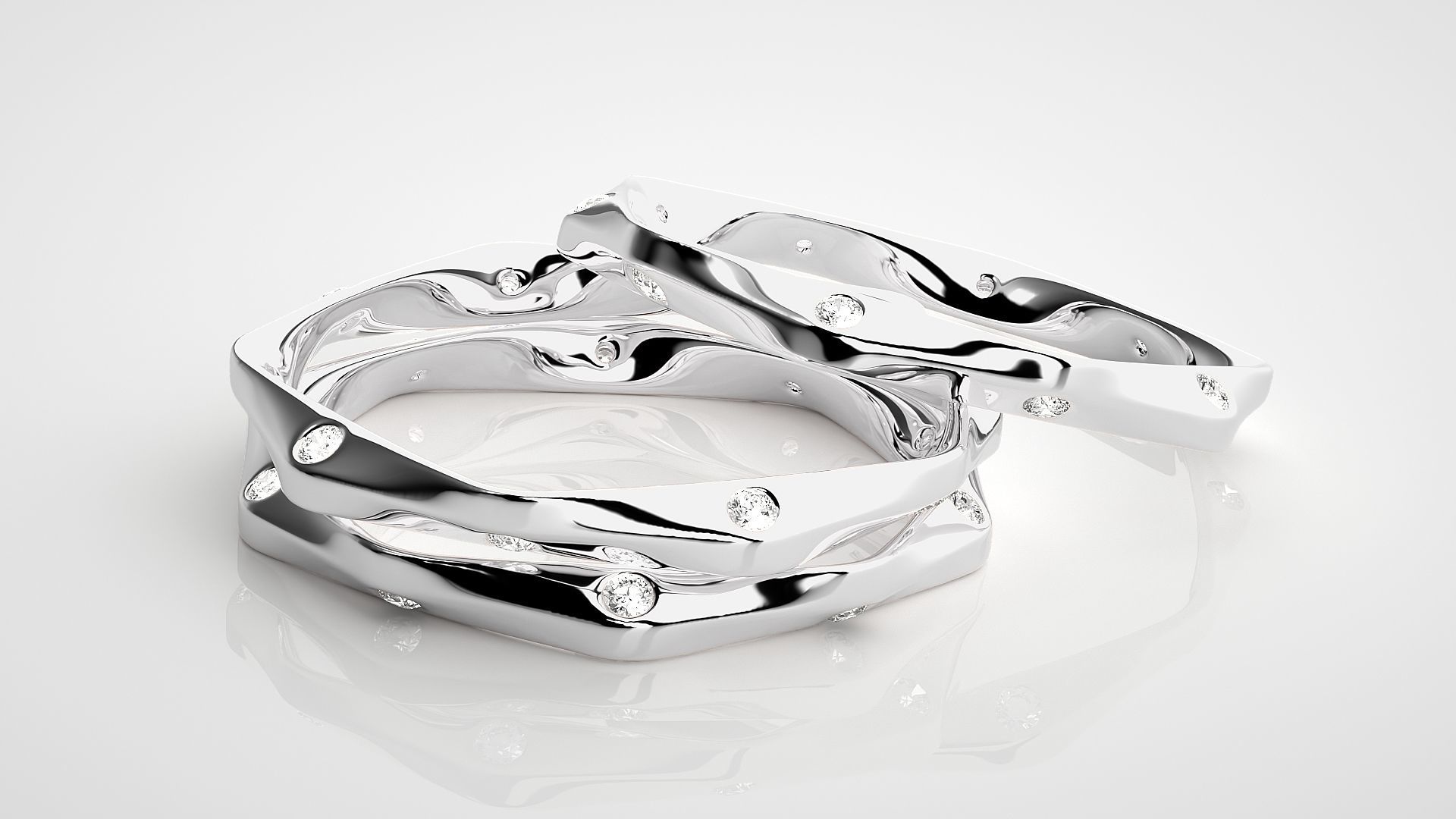 Twisted Light wt Couple Band Ring 3dm stl render detail 3D print model_5