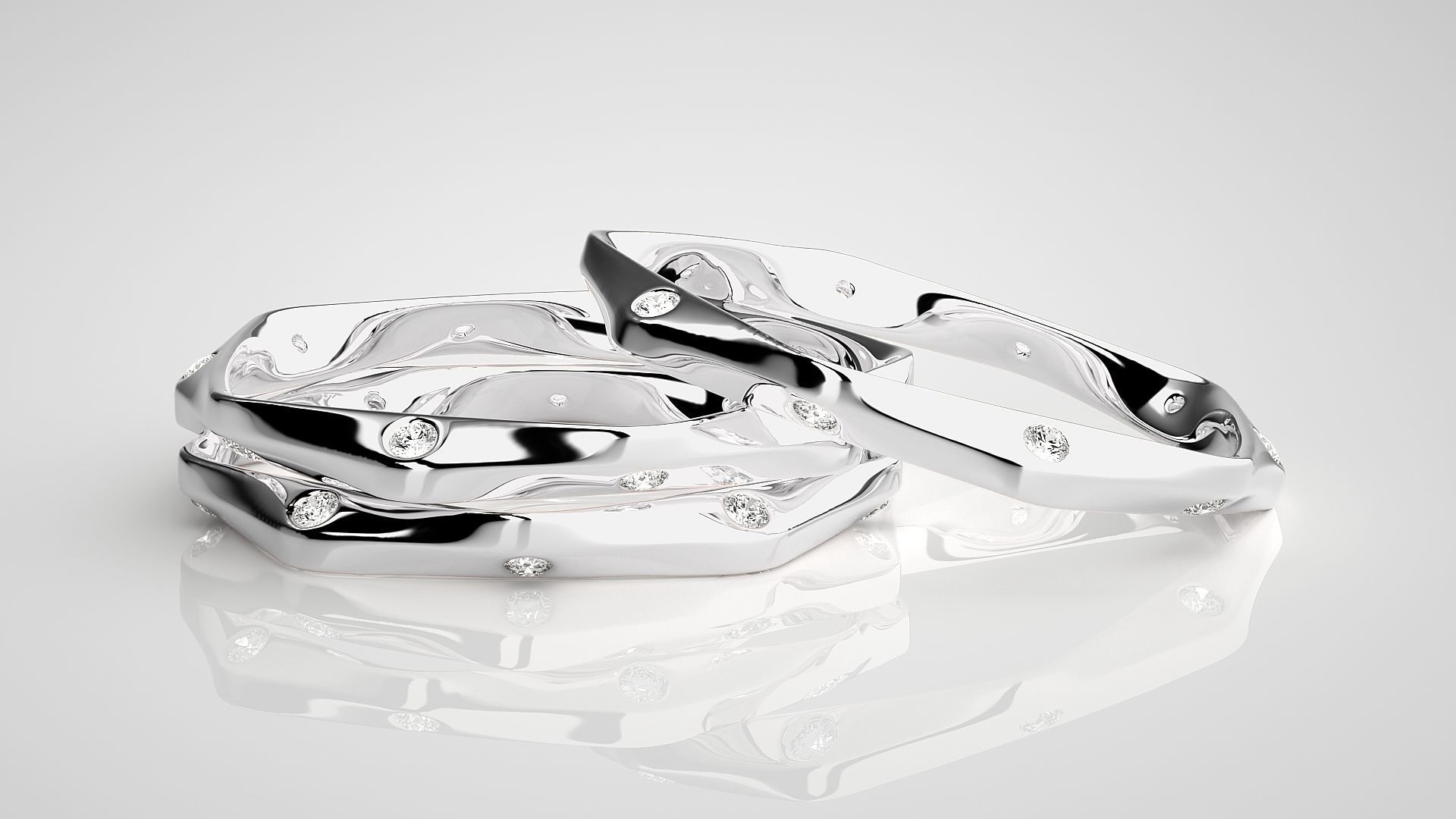 Twisted Light wt Couple Band Ring 3dm stl render detail 3D print model_4