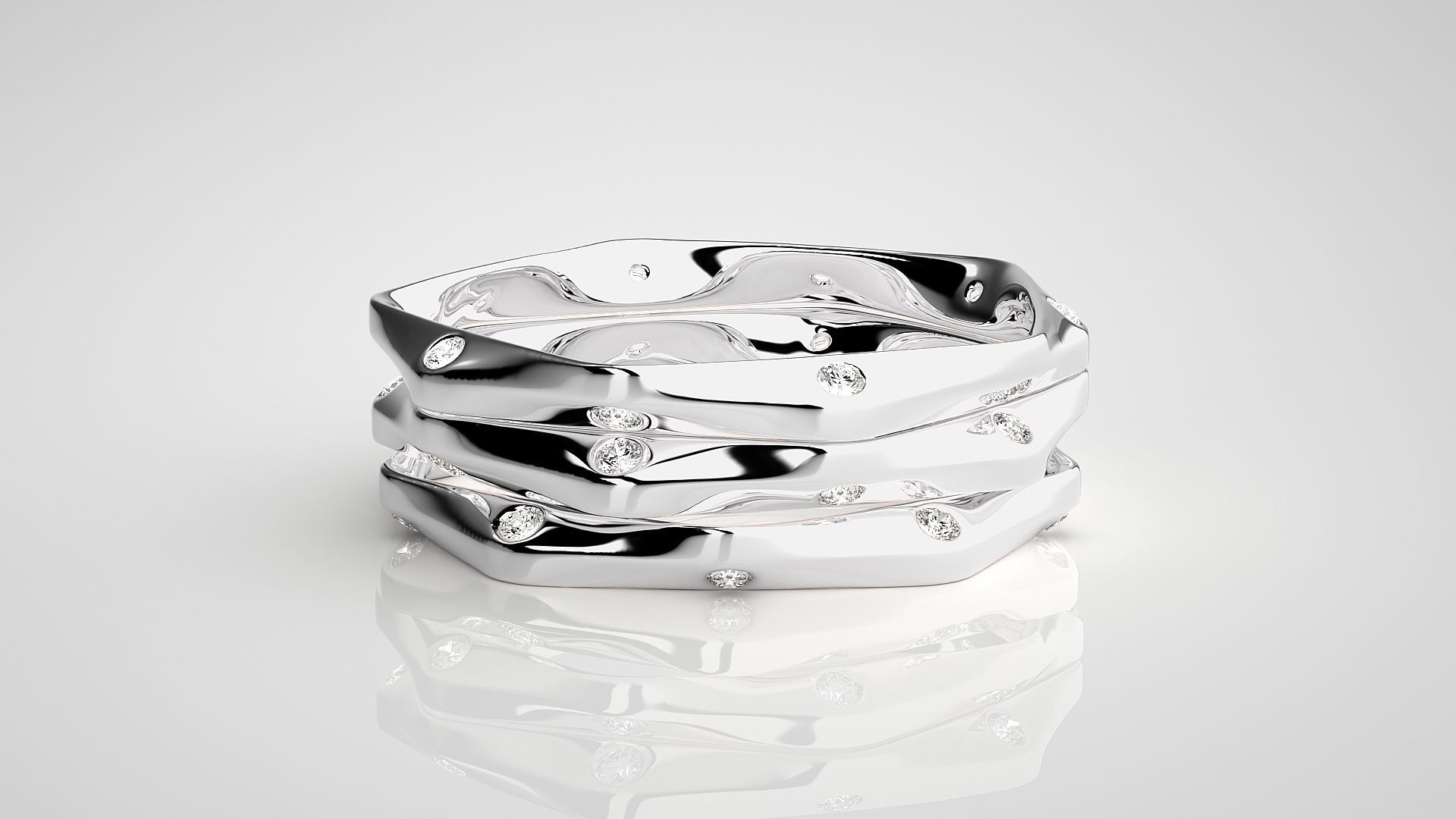 Twisted Light wt Couple Band Ring 3dm stl render detail 3D print model_6