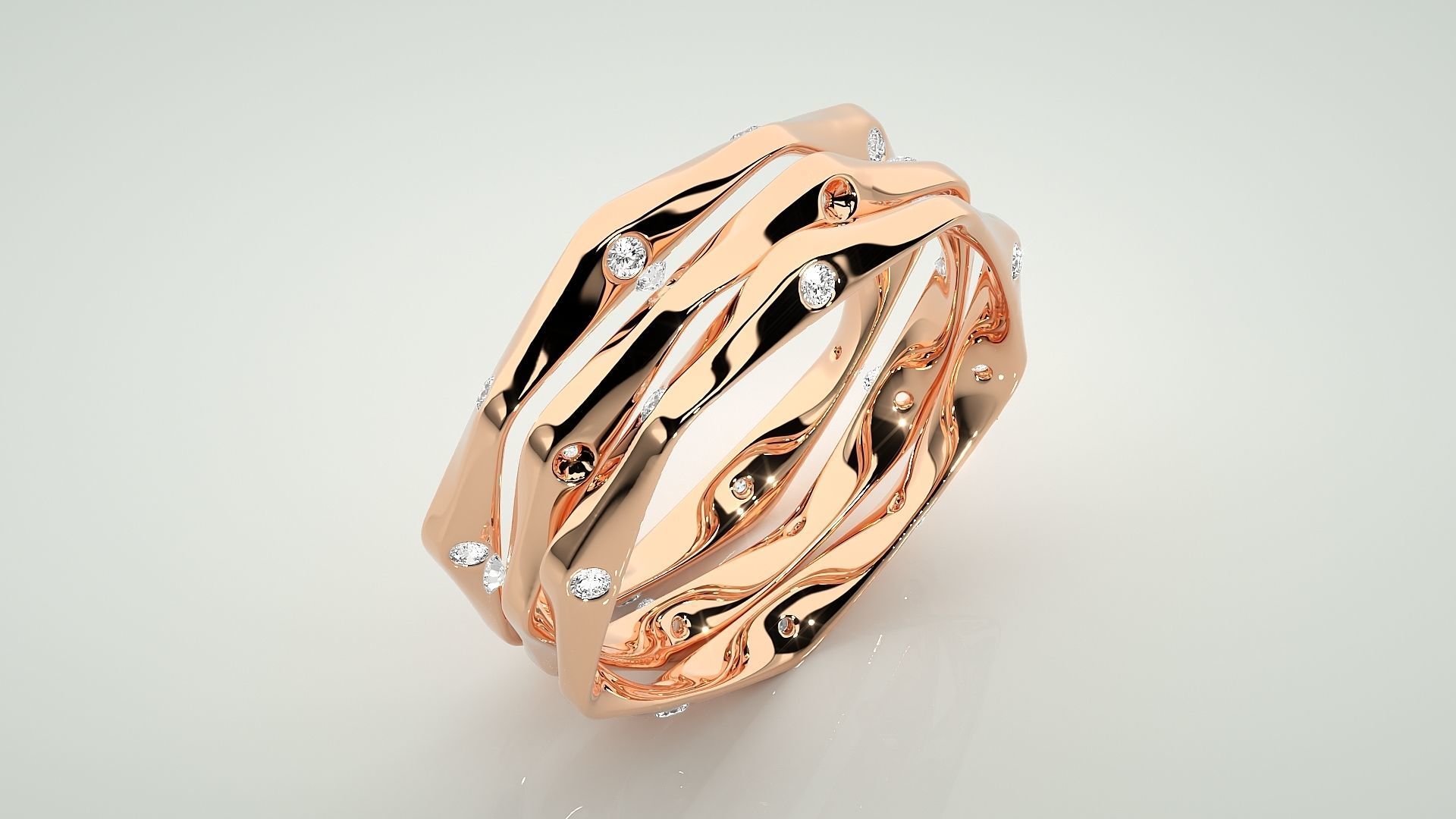 Twisted Light wt Couple Band Ring 3dm stl render detail 3D print model_3